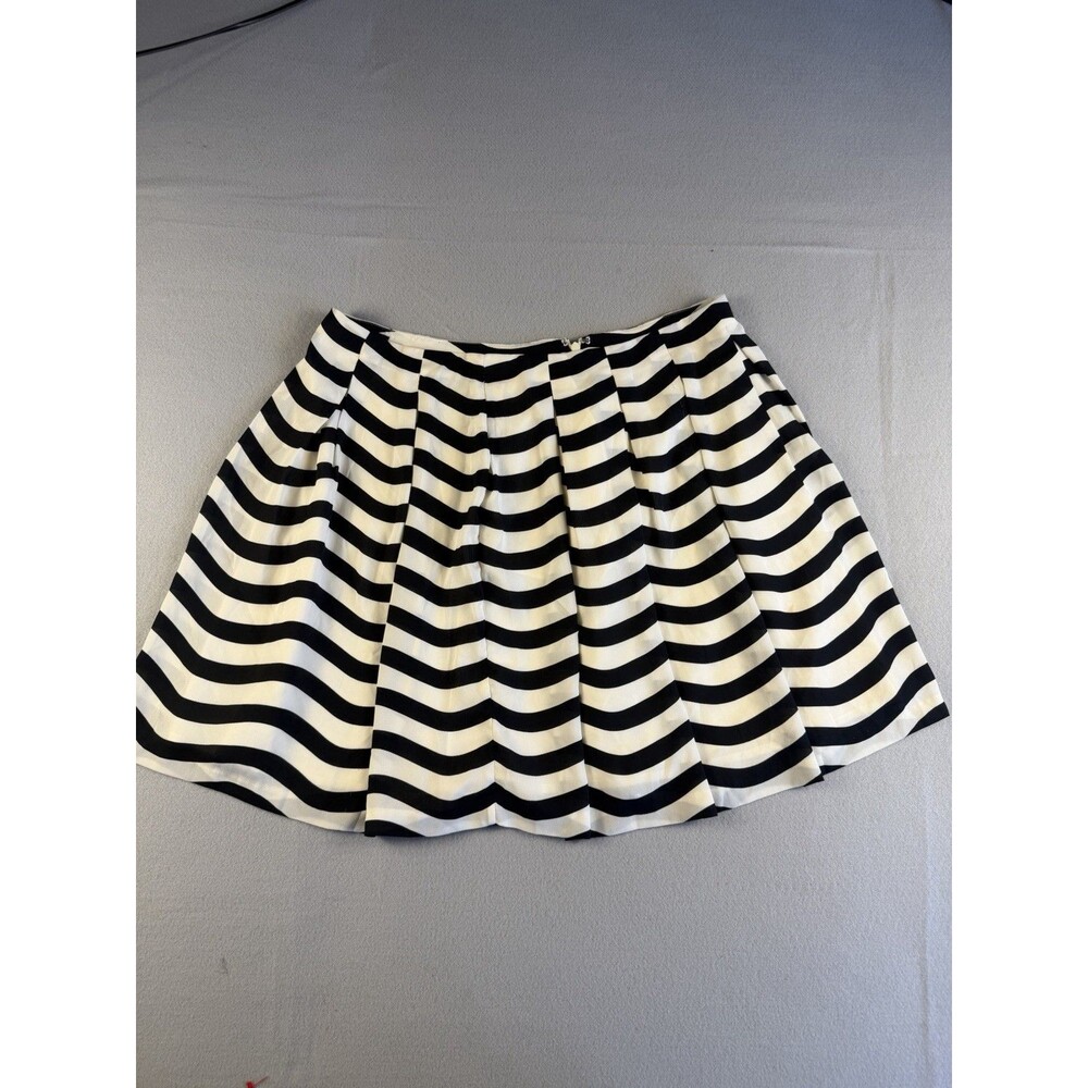Banana Republic Women's Black White Striped Pleated Skirt Lined Zip Size 12